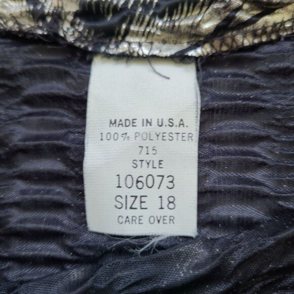 Vintage 80s Fun Funky Metallic Blouse Tag sz 18 Black Silver Leaf Slinky - Picture 14 of 15